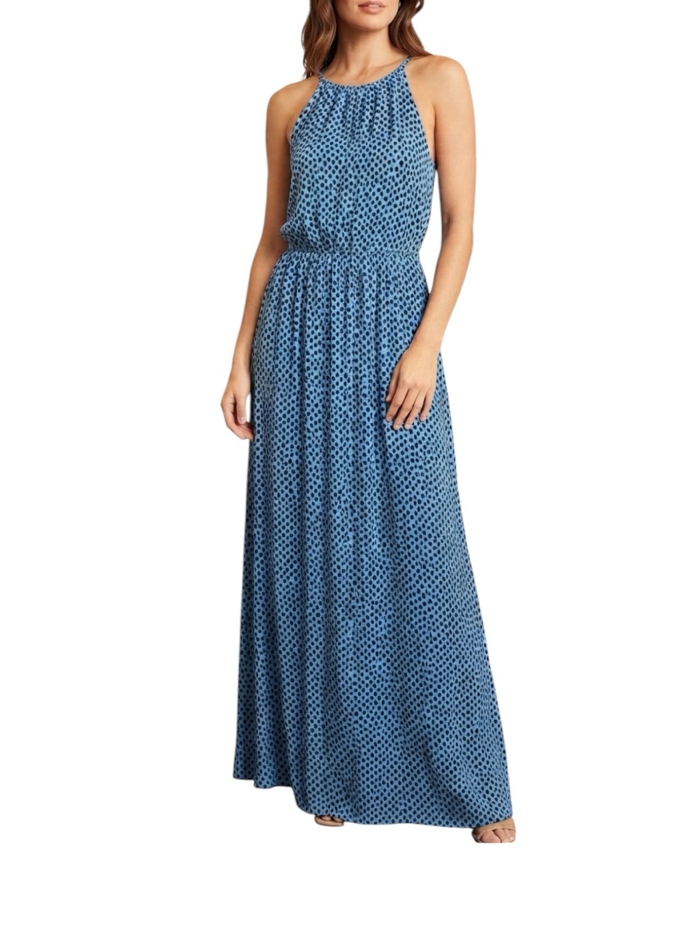 Lascana Blue Polka Dot Halter-Neck Maxi Dress Size 10